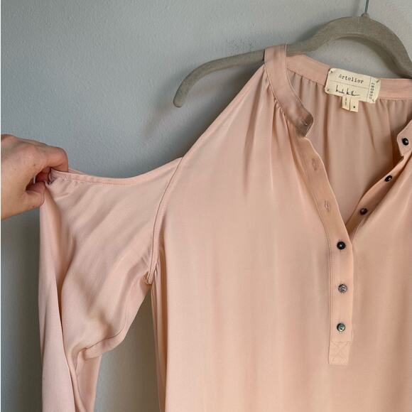 Nicole Miller Artelier Pink Silk Cold Shoulder Blouse Women's Large - Picture 8 of 9